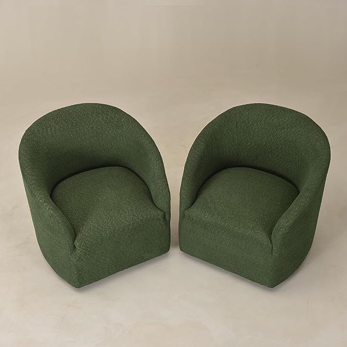 KINWELL 32" Wide Modern Boucle Swivel Barrel Chairs Set of 2, No Assembly Round Upholstered Swivel Accent Armchairs for Living Room, Bedroom (Green)