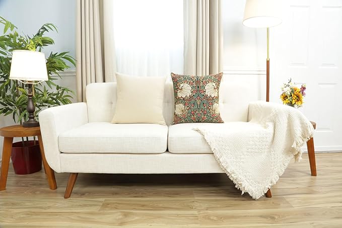 Charlotte Home Furnishings Pimpernel Red Green Floral Throw Pillow Cover 18” x 18” – Double-Sided Tapestry Cushion Cover for Couch, Sofa, or Bed | 100% Cotton Jacquard Woven in Europe