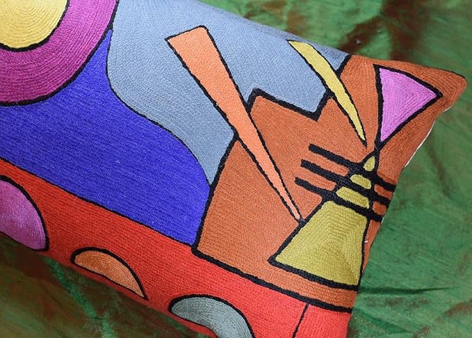 Lumbar Kandinsky Abstract Pillow Cover - Soul VI Modern Throw Pillowcase Modern Chair Cushion Contemporary Pillowsham Farmhouse Couch Cushions Hand Embroidered Wool Size 14x20