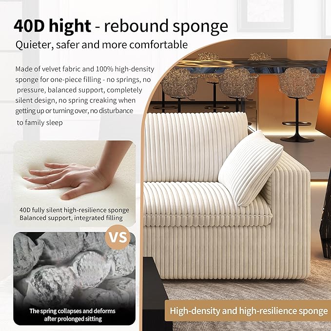 Oversized Modular Sectional Cloud Couch,157.5" U Shaped Modern Sofa with 2 Ottoman and 2 Middle Seats,Upholstered Couches with Corduroy Fabric for Living Room Furniture,No Assembly Required,White