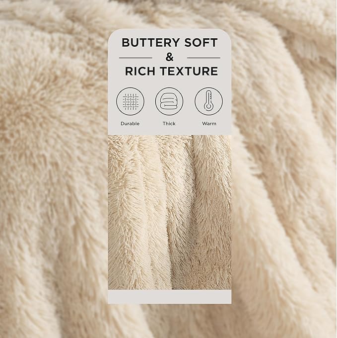 Bedsure GentleSoft Fluffy Beige Throw Blanket for Bed, Faux Fur Gifts Beige Decor Light Tan Khaki Blanket Neutral Decoration for Home, Soft Cozy Fuzzy Plush Thick Warm Sherpa Fleece Cute Stuff, 50x60
