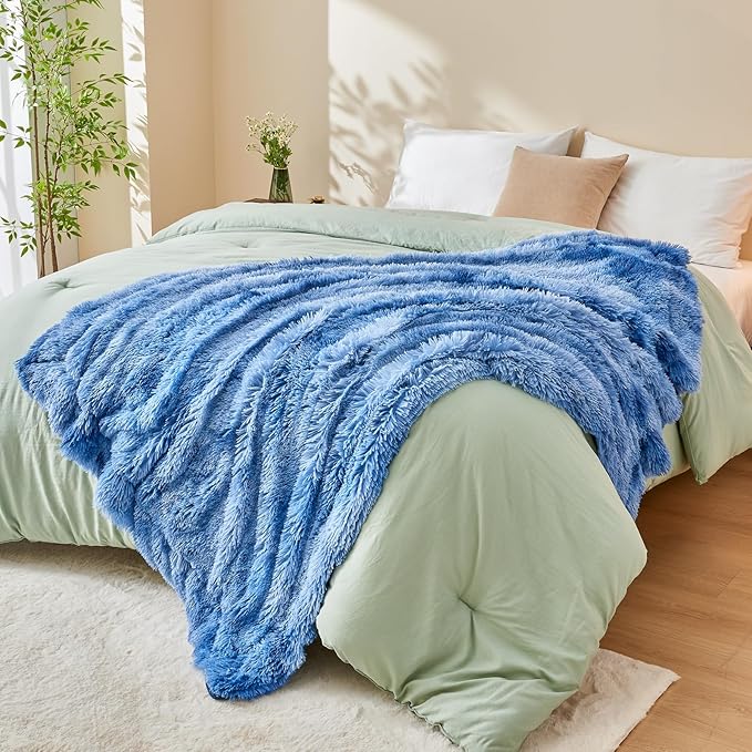 GONAAP Fuzzy Faux Fur Throw Blanket Twin Size Indigo Super Soft Cozy Plush Fuzzy Shaggy Blanket for Couch Sofa Bed (Indigo, Twin(60"x80"))