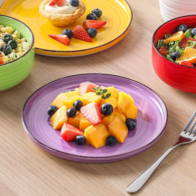 vancasso Bonita Stoneware Dinnerware Sets, 12 Pieces Dishes Set,Polished Round Plates and Bowls Set for 4, Dishwasher and Microwave Safe, Multicolor