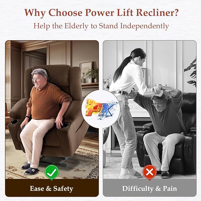 Three Motor Large-Wide Power Lift Chairs Recliners for Big and Tall Elderly, 180° Lay Flat Lift Chair, Infinite Position, Power Headrest, Heat & Vibration Massage (Plush Flannel, Deep Brown)