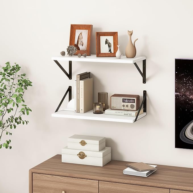 Fun Memories 20 Inch Floating Shelves for Wall, White Bathroom Shelves Set of 2, 10 Inch Deep Wall Shelf for Bedroom, Kitchen, Large Home Decor Shelves Farmhouse Storage Shelf