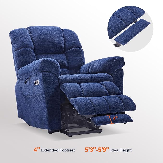 Triple Motor Power Lift Recliner Chair with Massage and Dual Heat for Elderly People, Zero Gravity Lay Flat Recliner Infinite Position, USB Ports(Navy Blue)
