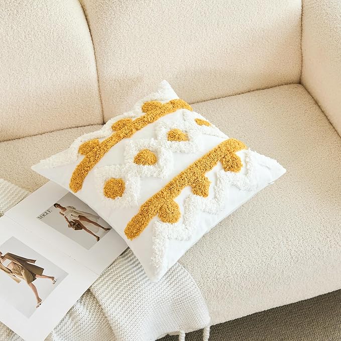HOdo Home 18x18 Throw Pillow Covers, 2PCS Tufted Boho Jacquard Pillow Covers,Farmhouse Decorative Pillow Cover,Pillow Cases for Couch Sofa Bed Stylish Decor, Simple Textured Cushion Sham