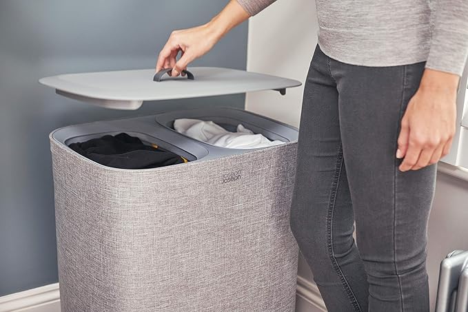 Joseph Joseph Tota 90 liter/23.8 gallon Laundry Hamper Separation Basket with lid, 2 Removable Washing Bags with Handles - Gray