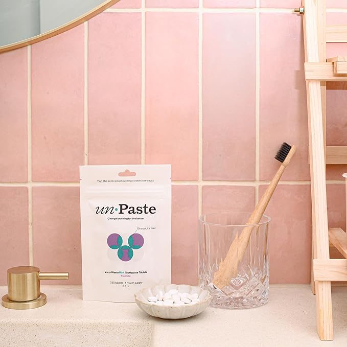 New Formula, Unpaste Toothpaste Tablets, Fluoride Mint, Xylitol Free, Vegan, Plastic Free, Travel-Friendly, Resealable Packet, 250ct, 4 Month Supply