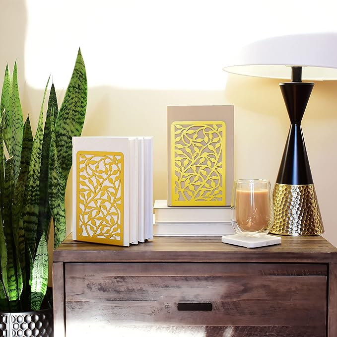CNK Book Ends Bookends for Decorative Books Holder Bookend Shelves End Hold Heavy Duty Holders Stoppers Metal Stopper Cute Boho Bookshelf Holds Cookbook Office Home Set of 6 Bookends Pair Gold
