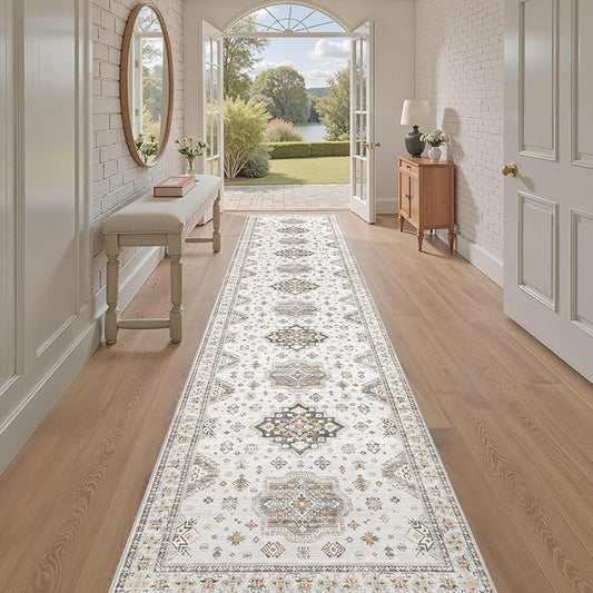 Washable 2.6x14 Runner Rug - Area Rugs Neutral Vintage Distressed Floral Farmhouse Boho Large Soft Floor Rug Indoor Carpet for Hallway Entryway Home - Blue Brown