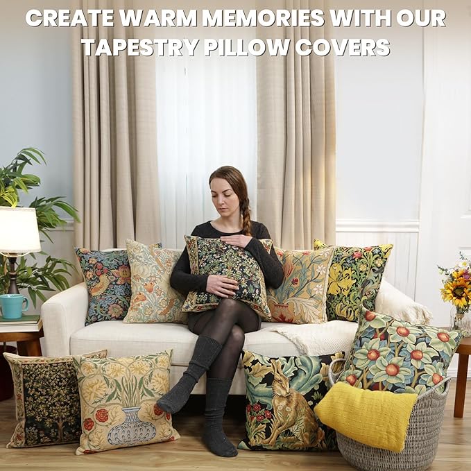 Charlotte Home Furnishings Throw Pillow Covers, Decorative Boho Pillow Covers for Couch, Living Room, Yellow Rose Square Cushion Cases 18x18 in, European Cotton Jacquard Woven for Cozy Bedroom Decor