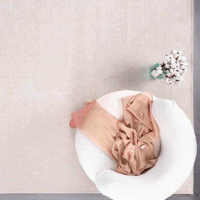 CAMILSON Easy Jute Rug 2x3, Indoor Outdoor Off-White Farmhouse Area Rugs for Living Room and Kitchen Rug, Solid Woven Design, Easy-Cleaning, Washable Outside Carpet Alfombras (2 x 3)