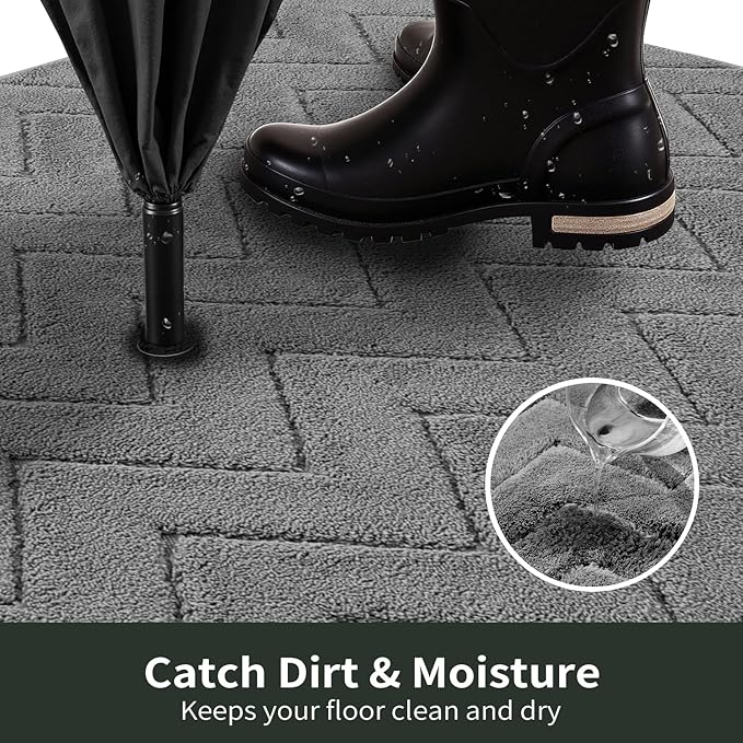 Stiio Front Door Mat Indoor Outdoor Entrance 20x31.5 Inches, Non Slip Washable Entry Rug, Dog Doormat, Absorbent Entrance Mat for Front & Back Door, Muddy Wet Shoes & Paws, Grey