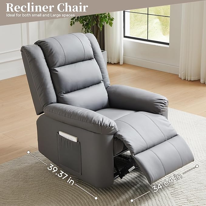 Recliner Chair with Massage & Heat, 8 Vibration Points, 5 Modes, 115-165° Reclining, Manual Recliner for Adults, Timer & Intensity Control, Faux Leather Massage Chair with Side Pocket for Living Room
