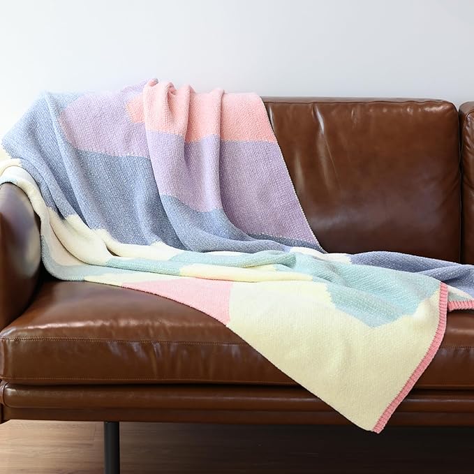 Soft Chenille Yarn Throw 36"x48", Handmade Knit Throw Blanket, for use in All Seasons, Soft Cozy Warm Knitted Blanket for Bed Sofa, Couch Chair, Living Room(1.37Ib)