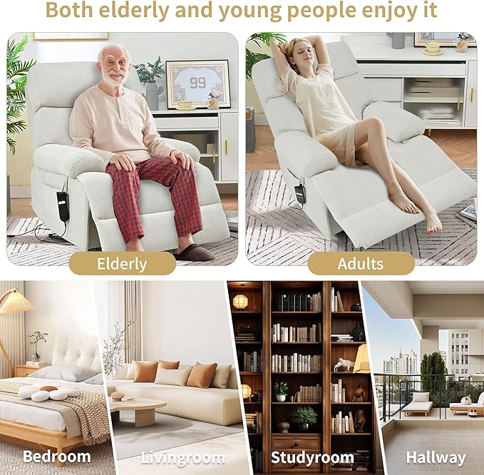 Power Lift Chair Recliners for Elderly, Overstuffed Electric Lift Recliner Chair with Widened Footrest Side Packets for Living Room Bedroom