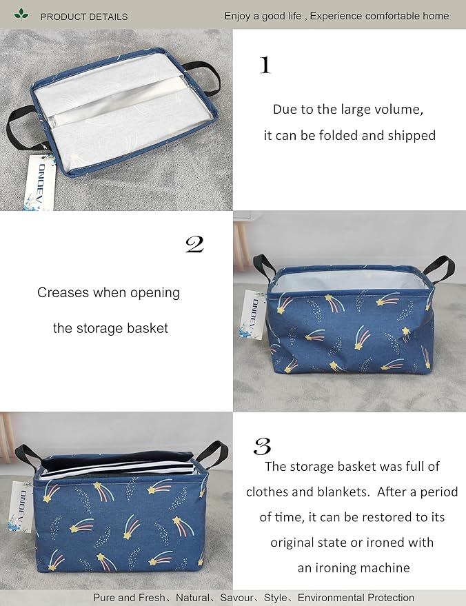 Rectangular Folding Laundry Basket,waterproof Canvas Basket,gift basket,Suitable for children's room,Office,Clothes,Toys Storage(Blue Meteor)