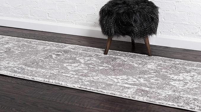 Unique Loom Rosso Collection Vintage, Traditional, Bohemian, Geometric, Distressed, Southwestern Area Rug, 2' 0" x 6' 0", Gray/Ivory