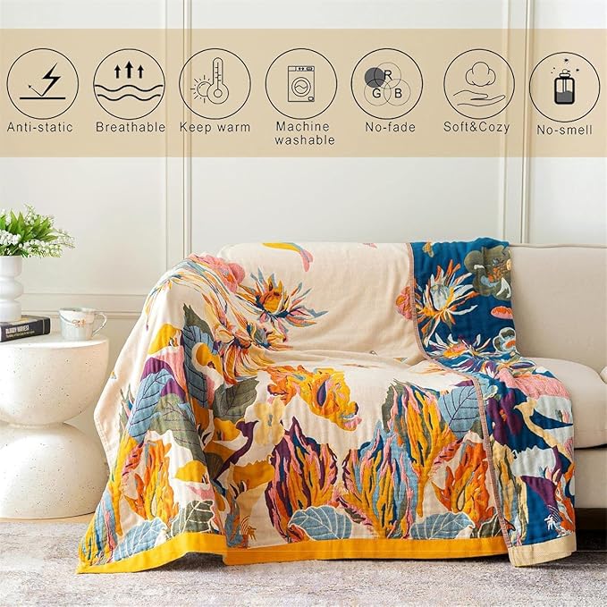 MSGKV Boho Throw Blanket Queen Size 90" x 90" Warm Blanket for Couch and Sofa Blankets Cover for Living Room Summer Throw Cozy Blanket