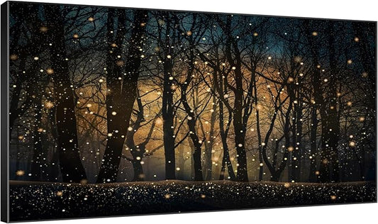 SIGNWIN 30"x60" Extra Large Framed Wall Art Magical Firefly Night Forest, Enchanted Woodland Scene for Home Living Room Bedroom Decor (Frame Assembly Required)