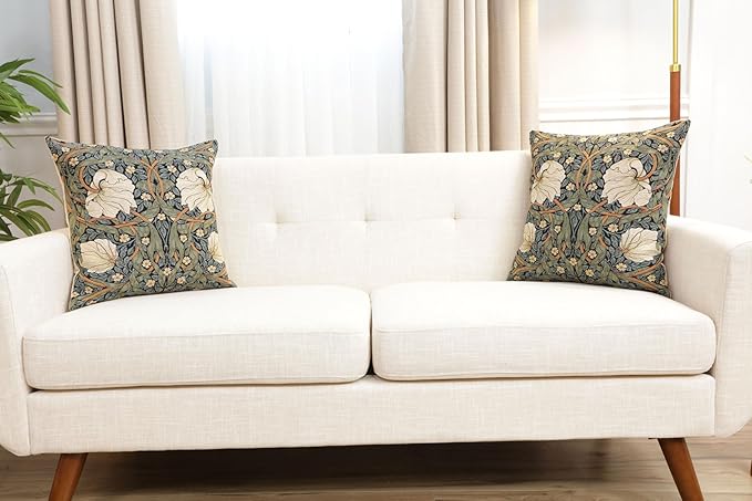 Charlotte Home Furnishings Pimpernel Blue Green Floral Throw Pillow Cover 18” x 18” – Double-Sided Tapestry Cushion Cover for Sofa, Couch, or Bed | 100% Cotton European Jacquard Woven