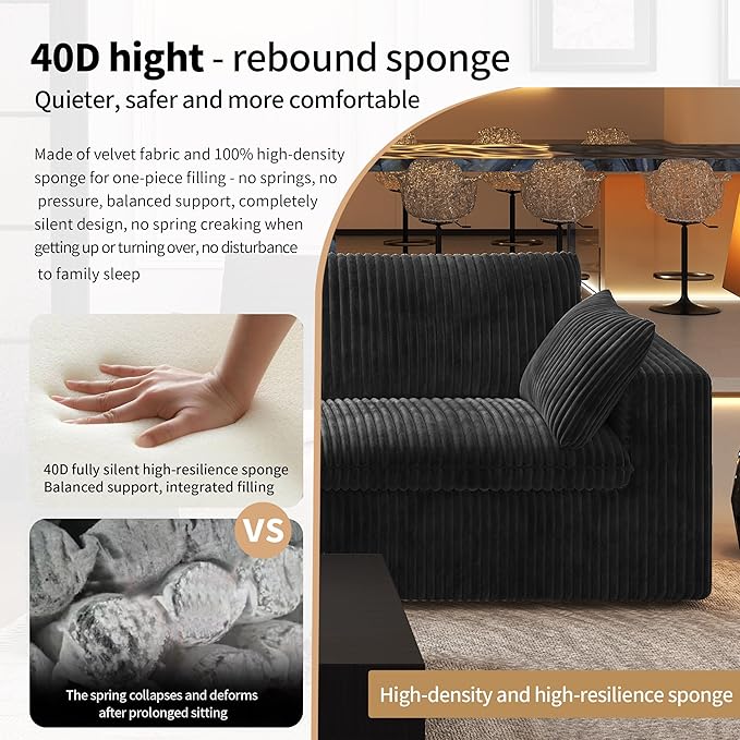 Oversized Modular Sectional Cloud Couch,157.5" U Shaped Modern Sofa with 2 Ottoman and 2 Middle Seats,Upholstered Couches with Corduroy Fabric for Living Room Furniture,No Assembly Required,Black