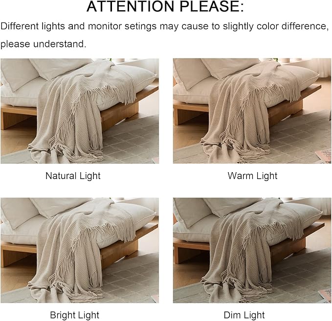 lifein Throw Blanket for Couch, Soft Boho Decor Bed Throw,Cozy Beige Knitted Chenille Small Farmhouse Lightweight Throw for Spring(Beige,50 * 60")