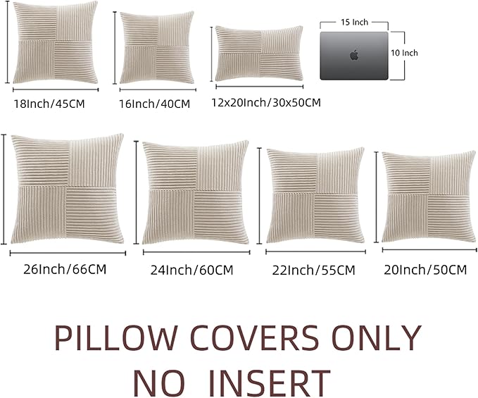 Fancy Homi 2 Packs Neutral Taupe Decorative Throw Pillow Covers 22x22 Inch for Living Room Couch Bed Sofa, Rustic Farmhouse Boho Home Decor, Soft Corss Corduroy Patchwork Accent Cushion Case 55x55 cm