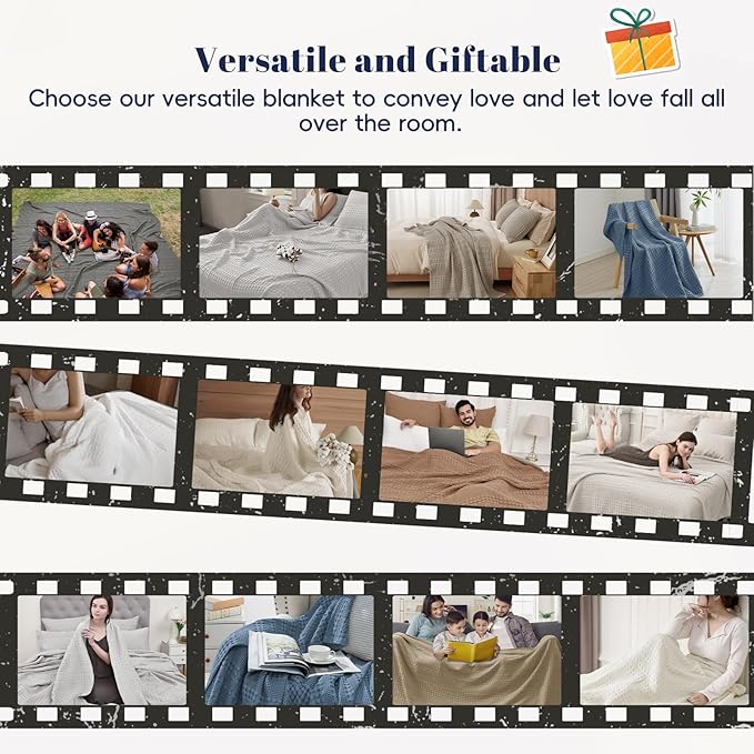 PHF 100% Cotton Waffle Weave Blanket King Size, Soft Lightweight Breathable Cozy Summer Blankets for Bed, Luxury Aesthetic Woven Bedding for Home Decor, 108"x90", Cannoli Cream