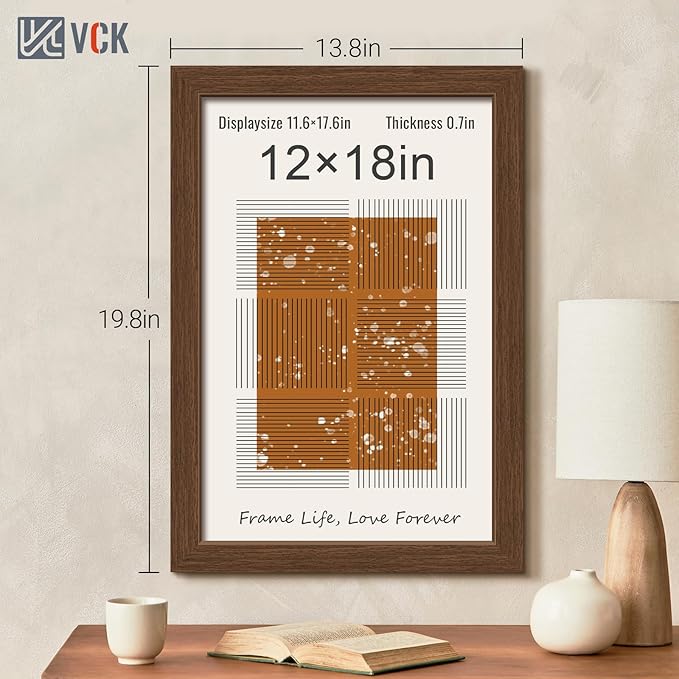 VCK 12x18 Picture Frame 3 Pack, Brown Wood Poster Frame with Exclusive Wood Grain, Wall Mounting Hanging
