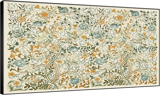 SIGNWIN 30"x60" Extra Large Framed Wall Art Vintage Botanical Floral with Golden and Teal Leaves, Elegant Nature Illustration for Home Living Room Bedroom Decor (Frame Assembly Required)