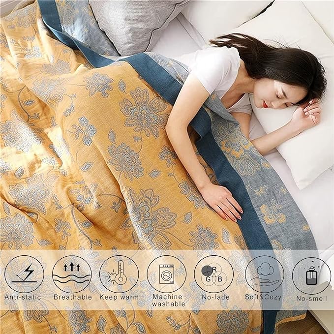 MSGKV Boho Throw Blanket Summer Blanket 100% Cotton Boho Couch Cover,Versatile Knit Woven Blankets,Super Soft Warm & Decorative Blanket for Chair Bed Sofa and Living Room,60''Wx 80''L