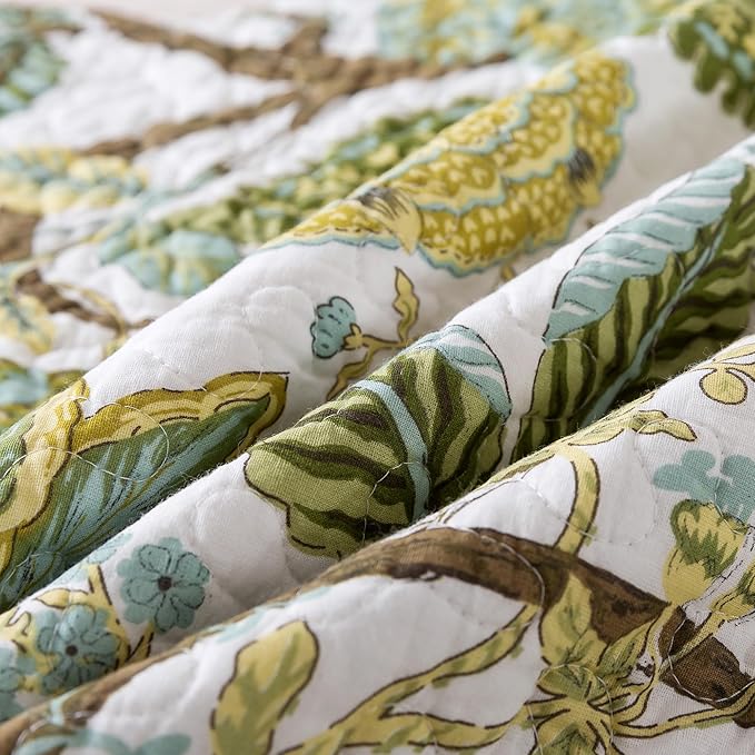 NEWLAKE Cotton Bedspread Quilt Sets - Reversible Patchwork Coverlet Set, Floral Vine Pattern, King Size