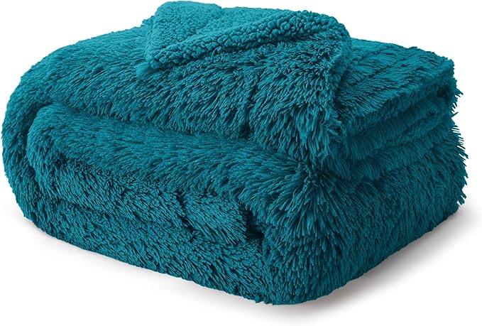Bedsure GentleSoft Fluffy Turquoise Teal King Size Blanket for Bed, Thick Soft Sherpa Faux Fur Fleece Bedding Fuzzy Plush Winter Warm Heavy Large King Blanket, Cozy Teal Gifts for Men Women, 108x90