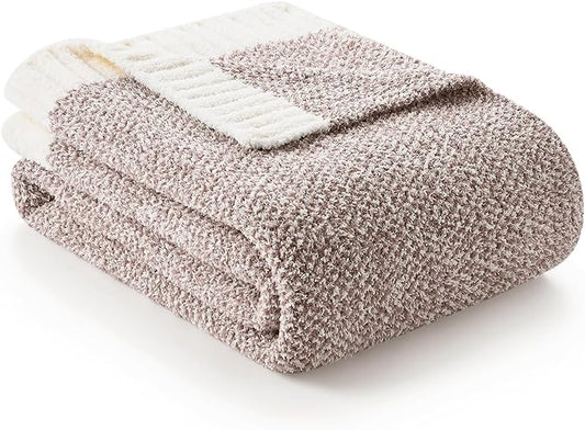 Snuggle Sac Taupe Blankets Twin Size, Reversible Super Soft Bed Blanket Warm Cozy Knit Fuzzy Plush Lightweight Blankets for Bed, Sofa, Living Room, Hotel, Heather Taupe, 60x80 inches