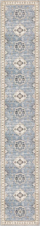 Washable 2.6x14 Runner Rug - Area Rugs Neutral Vintage Distressed Floral Farmhouse Boho Large Soft Floor Rug Indoor Carpet for Hallway Entryway Home - Blue