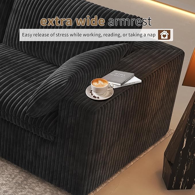 Oversized Modular Sectional Cloud Couch,157.5" U Shaped Modern Sofa with 2 Ottoman and 2 Middle Seats,Upholstered Couches with Corduroy Fabric for Living Room Furniture,No Assembly Required,Black