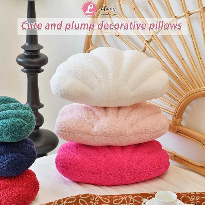 Pink Seashell Throw Pillows, Shell Shaped Throw Pillows, 13 Inch Soft Home Decorative Pillow Plush Cushion for Bed Couch Living Sofa Room Decor Accent Throw Pillow