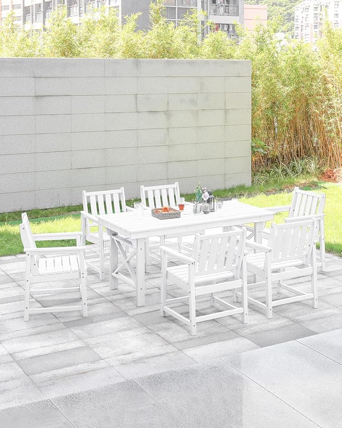 Patio Dining Chair Set of 2, HDPE Outdoor Dining Chair, Ergonomic HDPE Dining Chairs with Deep Seating, All Weather Outdoor Chairs Furniture for Backyard, Deck, Garden, Poolside, Pearl