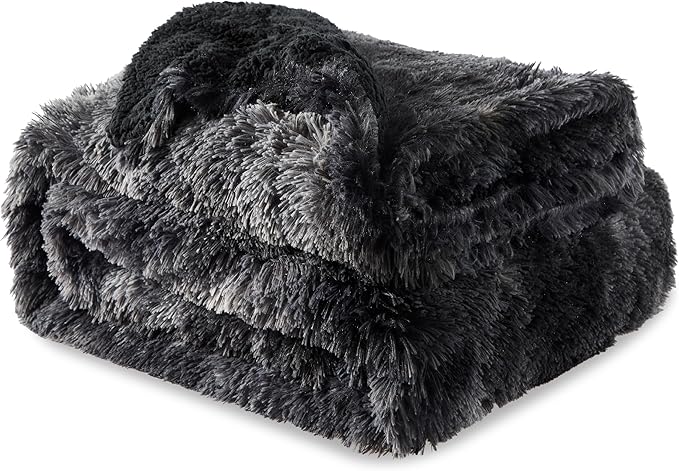 Bedsure GentleSoft Fluffy Tie Dye Black Blankets Queen Size for Bed, Thick Sherpa Faux Fur Fleece Fuzzy Plush Winter Warm Soft Queen Blankets, Black Bedroom Decor Cozy Gifts for Women Men, 90x90