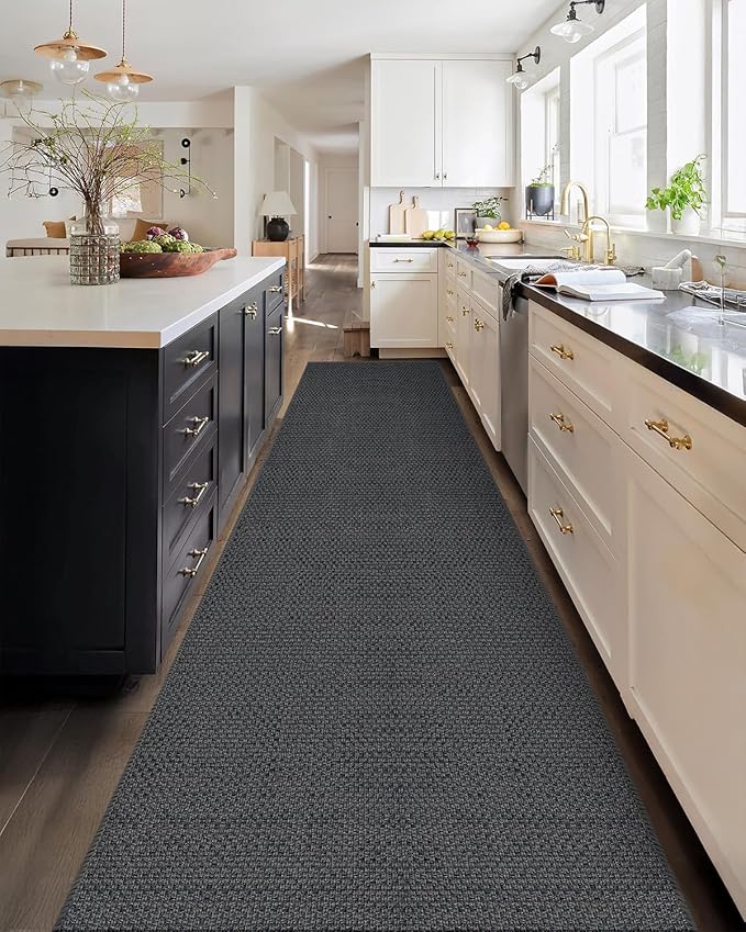 Color&Geometry Door Mat 2'4"x12' Runner Rug with Rubber Backing, Non Slip Washable Hallway Kitchen, Carpet Runners for Hallway Living Room Bedroom, Grey (Rolled-up NO Creases)