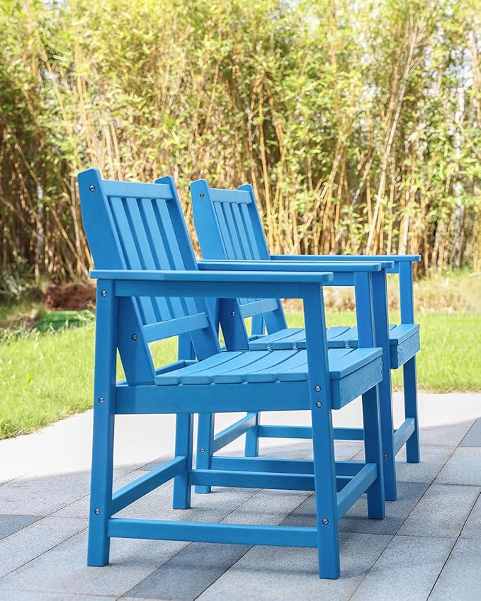 Patio Dining Chair Set of 2, HDPE Outdoor Dining Chair, Ergonomic HDPE Dining Chairs with Deep Seating, All Weather Outdoor Chairs Furniture for Backyard, Deck, Garden, Poolside, Sky Blue