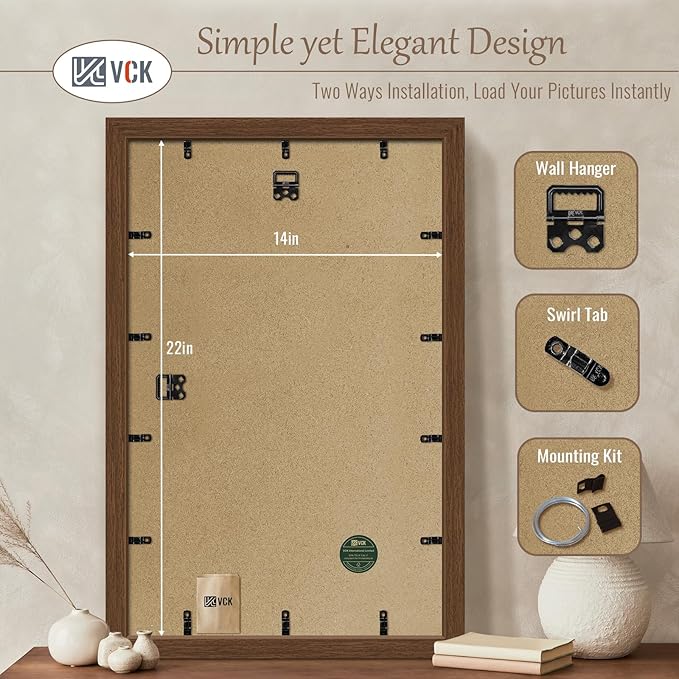 VCK 14x22 Frame Set of 3 - Brown, Wood Picture Frame with Exclusive Wood Grain, Wall Gallery Frame