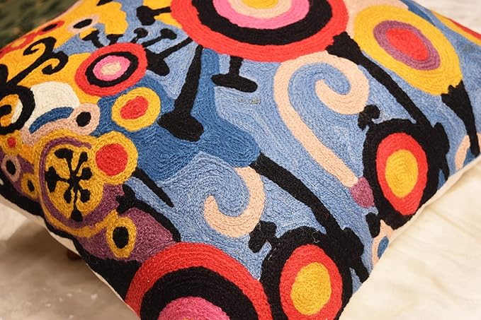 Kashmir Designs Yellow Tree of Life Decorative Pillow Cover Modern Couch Pillowcase Floral Chair Cushion Farmhouse Pillowsham Hand Embroidered Wool 18x18