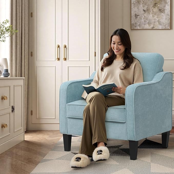 Accent Chair for Living Room, Mid Century Modern Reading Chair for Bedroom, Upholstered Armchair with Side Pockets, Comfy Single Sofa Side Chair for Office, Apartment, Small Room, Teal Green