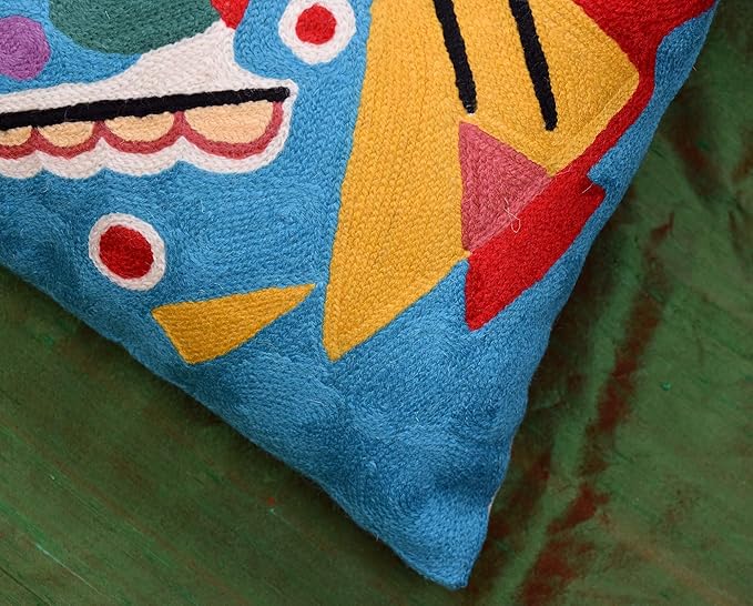 Kandinsky Modern Pillow Cover - Blue Painting | Abstract Throw Pillows | Modern Chair Cushion| Contemporary Accent Pillows | Mid Century Chair Cushions | Handmade Wool Size 18x18