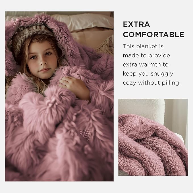 Bedsure GentleSoft Fluffy Dusty Pink Throw Blanket Gifts for Women, Girls, Soft Fleece Cozy Fuzzy Sherpa Plush Warm Minky Thick Faux Fur Throws for Couch, Dark Pink Decor Blanket Gifts for Her, 50x60