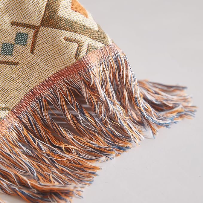 Boho Throw Blanket for Couch Sofa Bed, 100% Cotton Woven Quilt with Tassel 90”x98”, Super Soft Muslin Blanket with Patchwork Printed, Decorative Reversible Bed Blanket/Cover for All Seasons