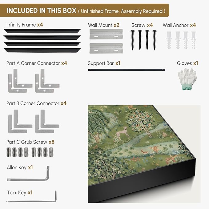 SIGNWIN 36"x72" Extra Large Framed Wall Art Medieval Fantasy Forest with Woodland Animals, Storybook-Inspired Scene for Home Living Room Bedroom Decor (Frame Assembly Required)